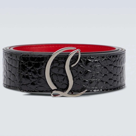 Christian Louboutin CL Logo Croc Embossed Belt